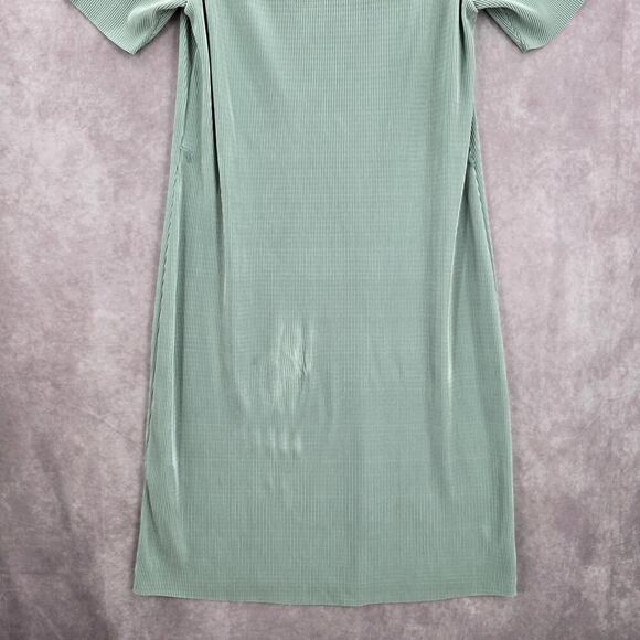 Belle Sky Green Mint Pleated Cold Short Shoulder Knee Length Boho Dress Large - Picture 4 of 8